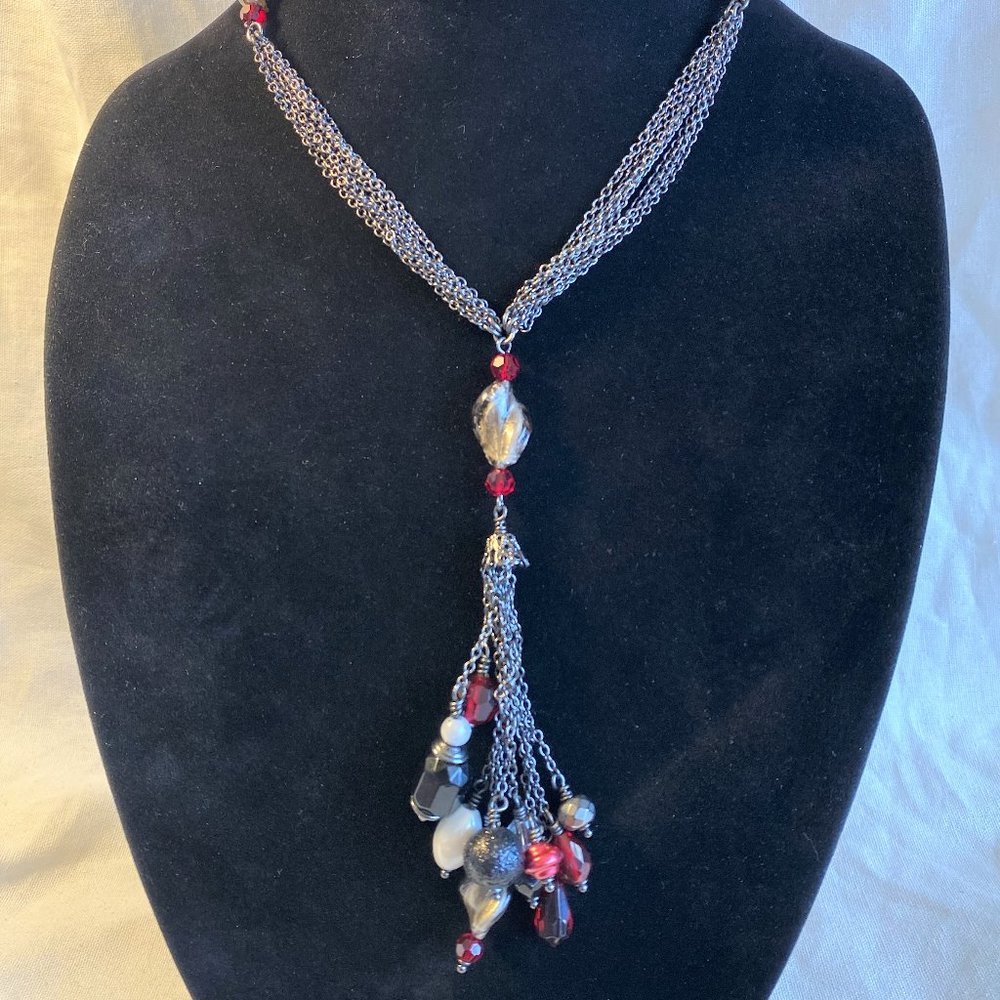 Lia Sophia Gunmetal Red White & Black Necklace